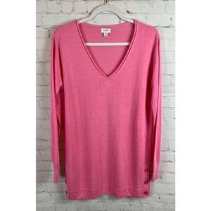 J.CREW oversized pink linen viscose V-neck knit pullover sweater top size S